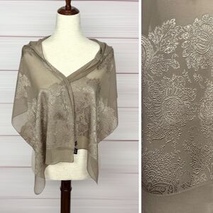 Ostinelli for Liberty Silk Oblong Scarf Light Taupe with Floral Embroidery Italy